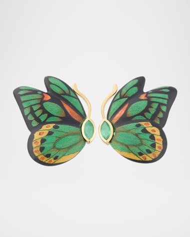 Silvia Furmanovich Double Butterfly Marquetry Earrings with Emeralds