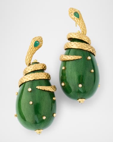 Silvia Furmanovich Green-Lacquered Teardrop Marquetry Earrings with Diamonds and Emeralds