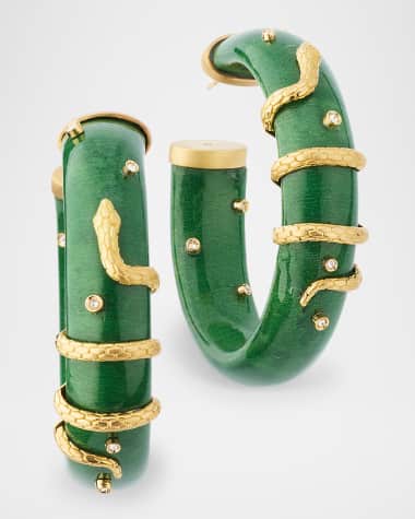 Silvia Furmanovich Green-Lacquered Marquetry Hoop Earrings with Diamonds and Emeralds