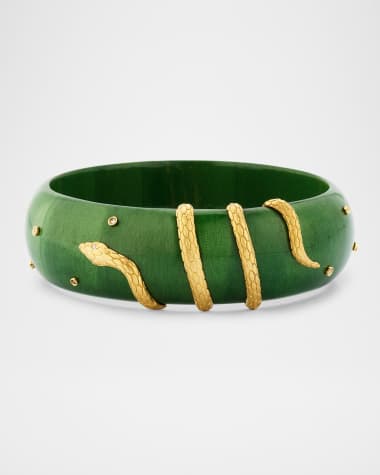 Silvia Furmanovich 18K Yellow Gold Green Lacquered Snake Marquetry Bangle Bracelet with Diamonds