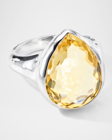 Ippolita Rock Candy Medium Honey Citrine Teardrop Ring in Sterling Silver