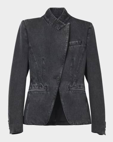 McQueen High-Neck Wrap Denim Jacket