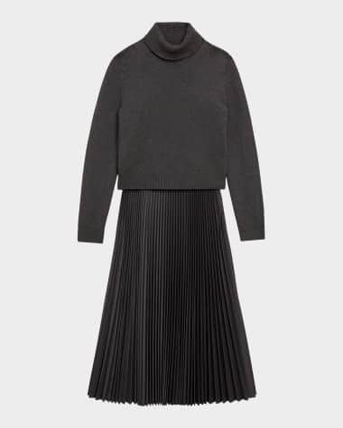 Theory Turtleneck Wool Suiting Combo Midi Dress