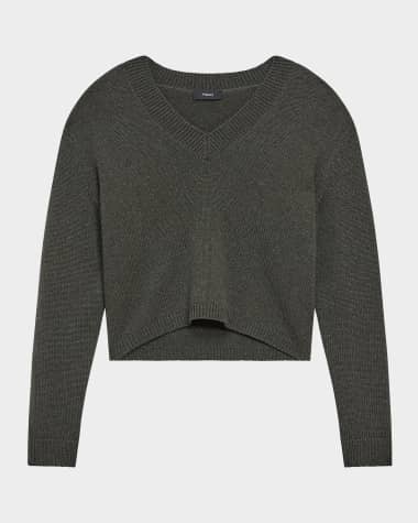 Theory Cashmere Cropped V-Neck Pullover Sweater