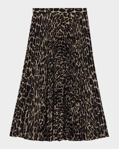 Theory Pleated Leopard-Print Midi Skirt