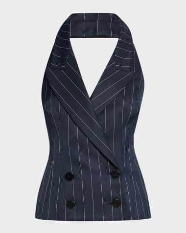 LaQuan Smith Pinstripe Double-Breasted Tailored Halter Vest