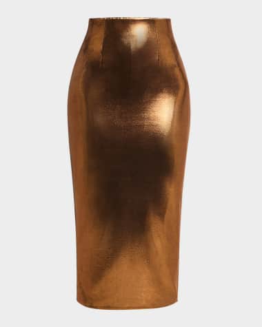 LaQuan Smith Metallic Midi Pencil Skirt