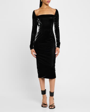 LaQuan Smith Backless Long-Sleeve Midi Dress