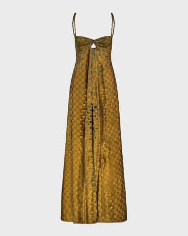 Johanna Ortiz Admirable Masterpiece Metallic Checker Maxi Dress