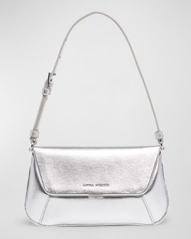 Amina Muaddi Ami Mini Frame Metallic Leather Shoulder Bag