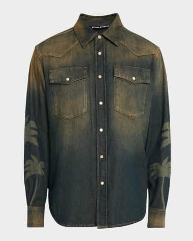 Palm Angels Men's Laser Palms Denim Shirt