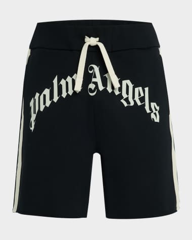Palm Angels Men's Curved Logo Track Sweat Shorts