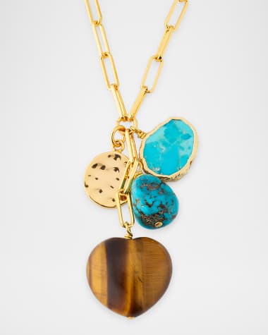 NEST Jewelry Tiger's Eye and Turquoise Heart Charm Necklace