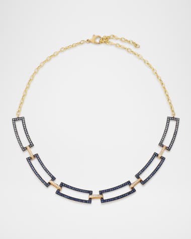 Siena Jewelry 14K Yellow Gold Gradient Blue Sapphire and Diamond Link Necklace