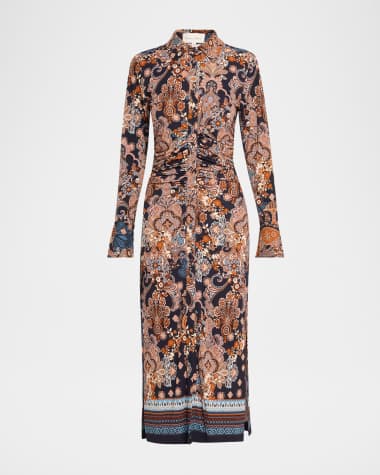 Cara Cara Shirley Ruched Paisley-Print Midi Shirtdress