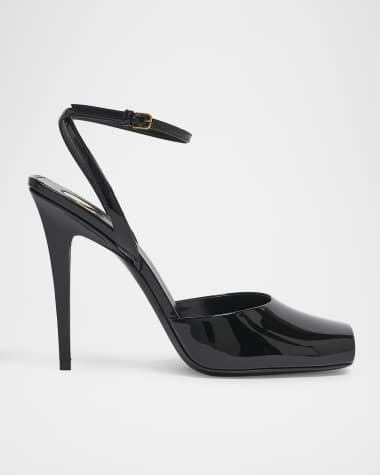 Saint Laurent La Scandale Patent Ankle-Strap Sandals