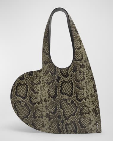 Coperni Python-Print Mini Heart Leather Tote Bag