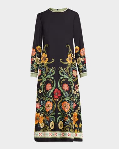 La DoubleJ Swing Long Floral Silk Twill Dress