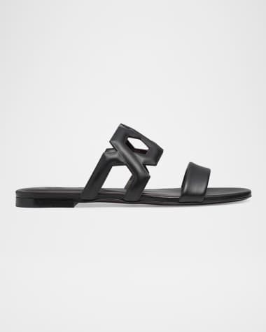 Bougeotte Leather Link Flat Slide Sandals