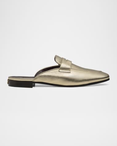 Bougeotte Metallic Leather Penny Loafer Mules