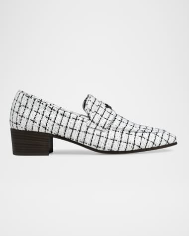 Bougeotte Flaneur Bicolor Tweed Heeled Loafers