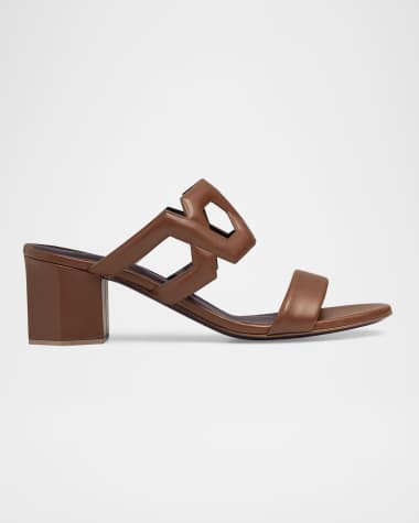 Bougeotte Leather Block-Heel Slide Sandals