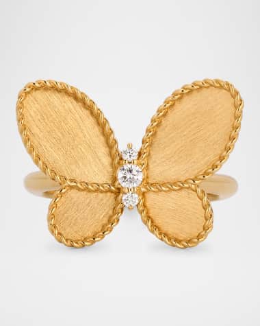 Roberto Coin Jasmine 18K Yellow Gold Diamond Butterfly Ring, Size 6.5