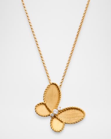 Roberto Coin Jasmine 18K Yellow Gold Diamond Butterfly Pendant Necklace