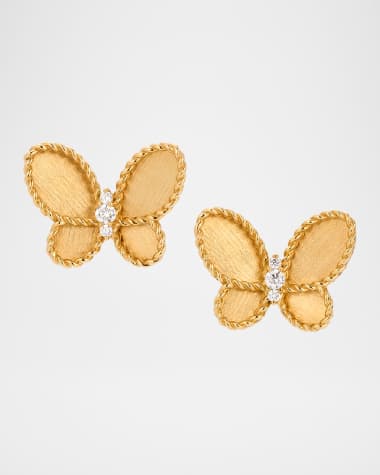 Roberto Coin Jasmine 18K Yellow Gold Diamond Butterfly Earrings