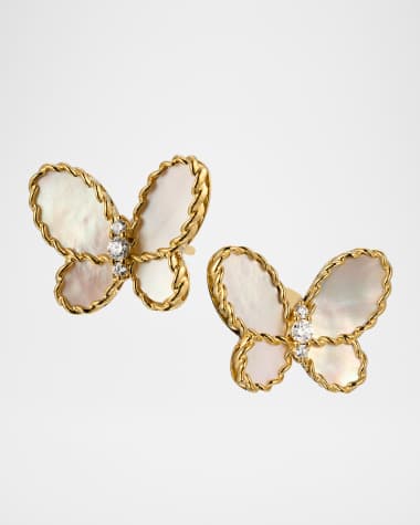 Roberto Coin 18K Yellow Gold Jasmine Diamond and MOP Butterfly Stud Earrings