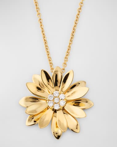 Roberto Coin Margherita 18K Yellow Gold Flower Necklace with Diamond Center, 18"L