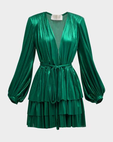 Bronx and Banco Bedouin Tiered Deep V-Neck Metallic Mini Dress