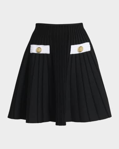 Balmain 2-Button Velvet Knit Flared Mini Skirt