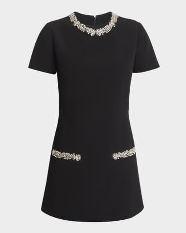 Balmain Short-Sleeve Embroidered Collar and Pocket Mini Dress