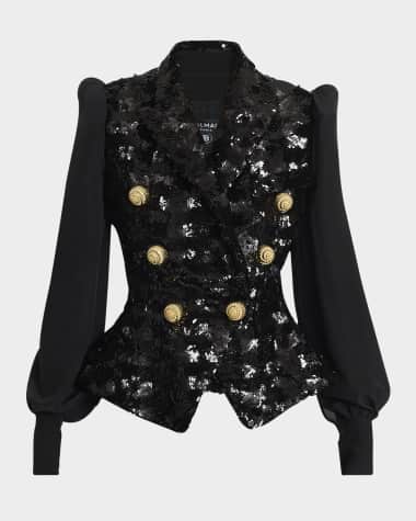 Balmain Sequined Double-Breasted Blazer with Muslin Sleeves