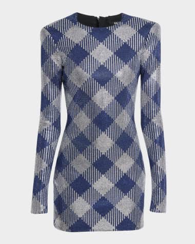 Balmain Long-Sleeve Diamond Rhinestone Mini Dress