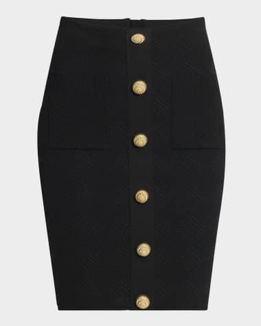 Balmain Buttoned Vichy Knit Mini Skirt