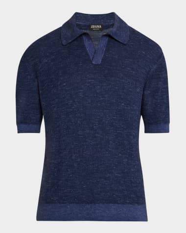 ZEGNA Men's Waffle-Knit Short-Sleeve Polo Sweater