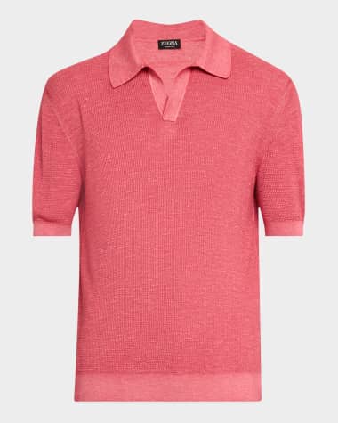 ZEGNA Men's Waffle-Knit Short-Sleeve Polo Sweater