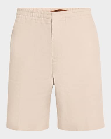 ZEGNA Men's Oasi Lino Stretch Flat-Front Shorts