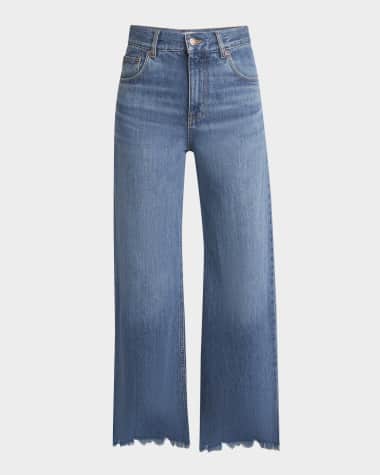 Chloe High-Rise Wide-Leg Raw-Hem Denim Trousers