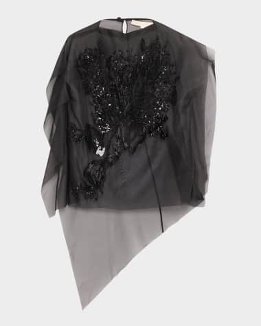 Jason Wu Collection Floral Sequin Beaded Organza Asymmetric Top