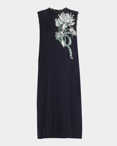 Jason Wu Collection Floral Bead Sequined Midi Wool Dress