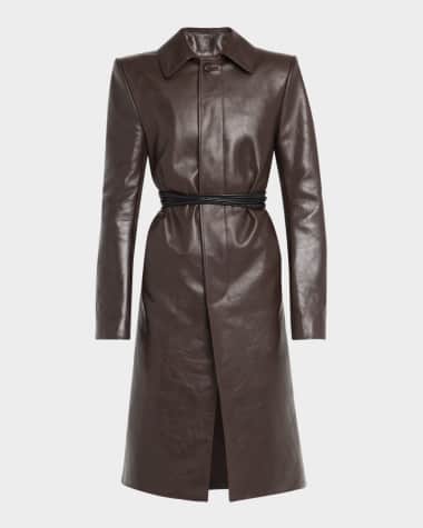 McQueen Men's Long Leather Raincoat