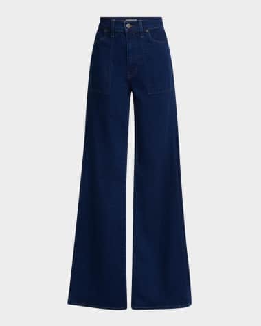Veronica Beard Crosbie Wide-Leg Jeans with Patch Pockets