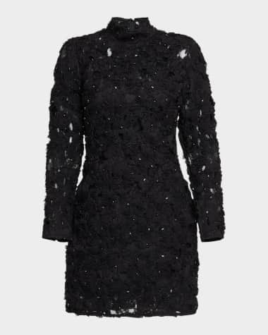 Jovani Mock-Neck Tulle Applique Mini Dress