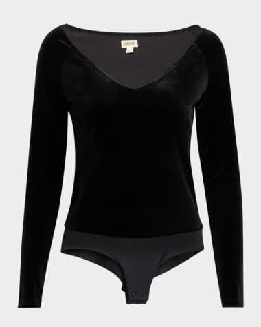 L'Agence Winona Long-Sleeve Velvet Bodysuit