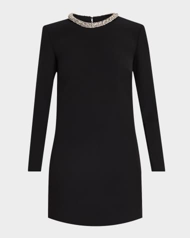 Roland Mouret Embellished Long Sleeve Crepe Mini Dress