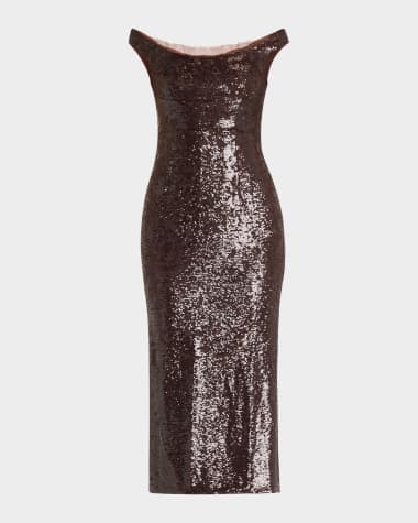 Roland Mouret Off-The-Shoulder Sequin Midi Dress