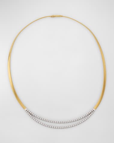 Marco Bicego 18K Yellow Gold Coil Collar Necklace with Double Row Diamond Bar